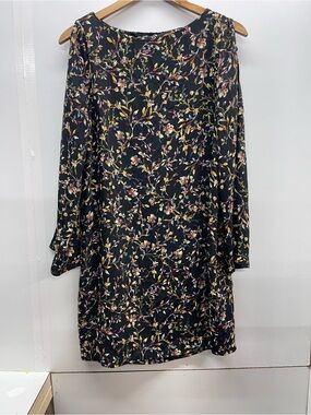 Tahari Black Floral Long-Sleeve Shift Dress with Pink & Yellow Accents